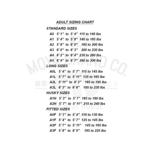 GiSizing Chart Adult Moya Brand 74848.1678990629