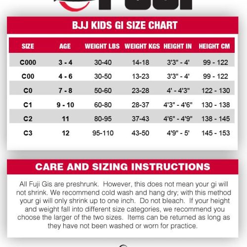 chart kids bjj gi